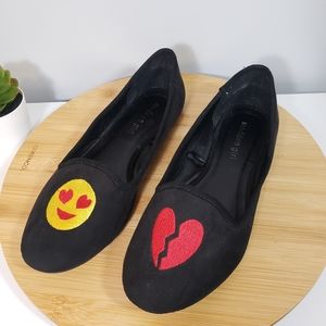 MADDEN GIRL black embroidered heart break emotion emoji round toe slip on flats
